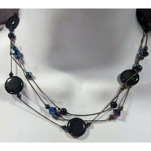 Glam Goth Multilayer Black And Blue Station Necklace